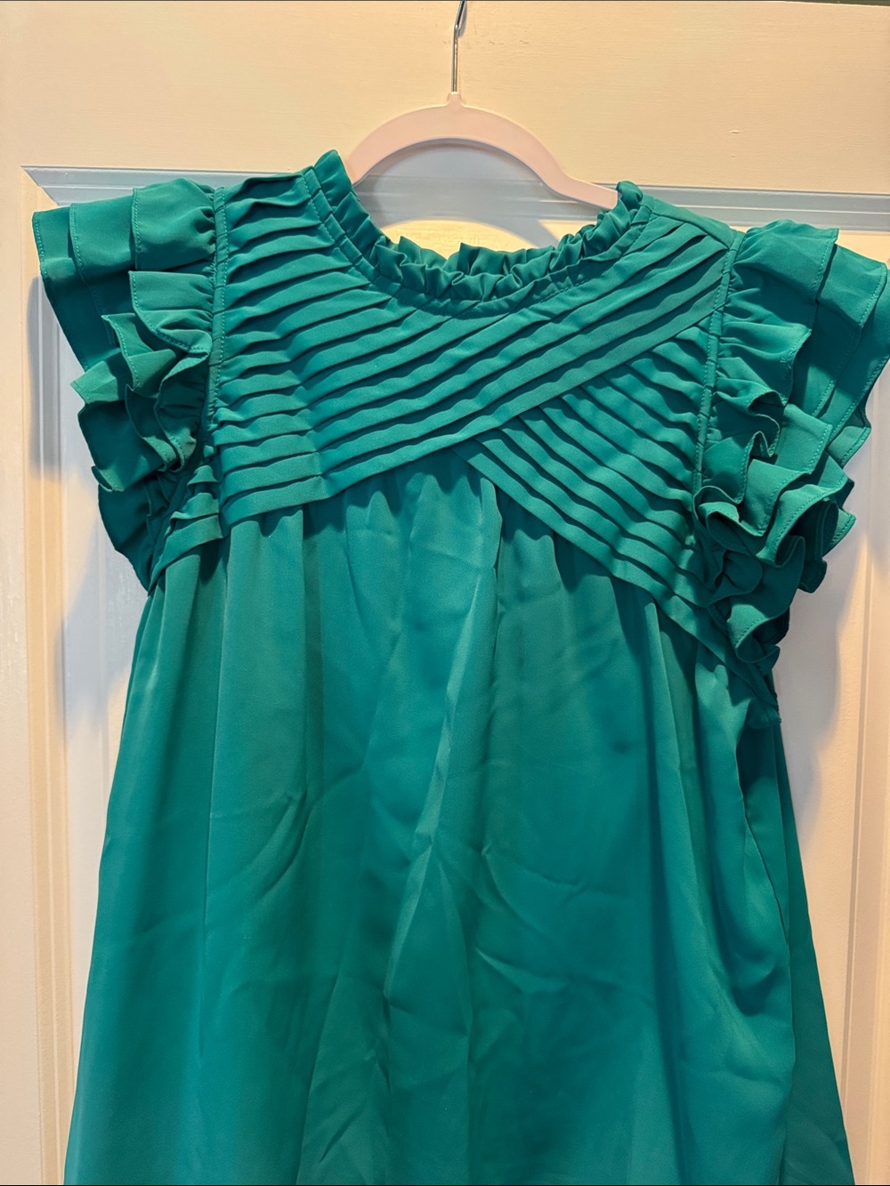 entro Teal Ruffle Pleat Blouse